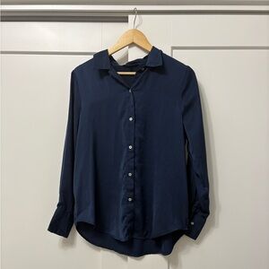 Only Dark Blue satin like Women's Button-Down Shirt
